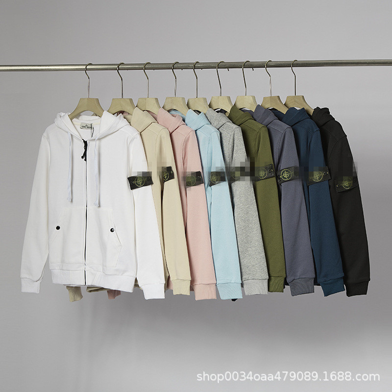 H6Q8 Stone Island Men's and Women's Hooded Sweatshirt for Autumn and Winter, Solid Color with Sleeve