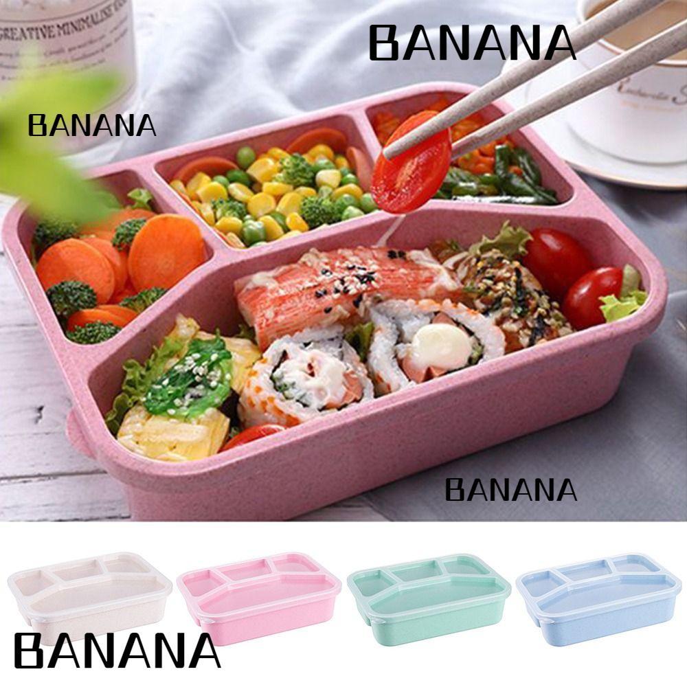 BANANA1 ช่อง Bento , กล่องอาหารกลางวันสไตล์ Japese พลาสติก 4 ตาราง, แบบพกพา Leakproof Multicolor เตา