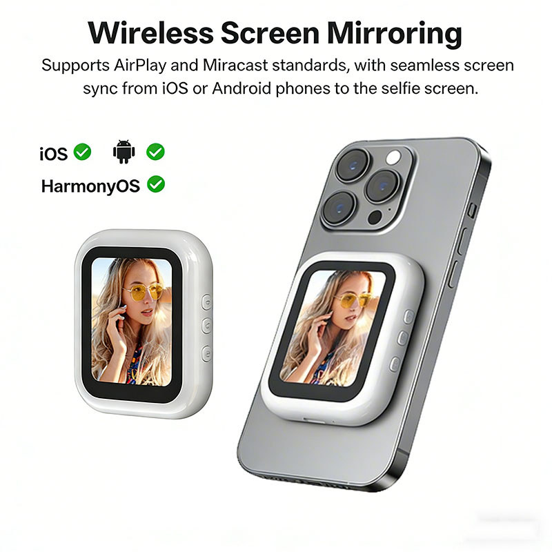 2.4 โทรศัพท์แม่เหล็กกล้องด้านหลังหน้าจอไร้สาย Vlog Selfie Monitor สําหรับ iPhone/Android Selfie Vlog