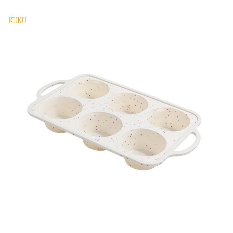 KU* Silicones Muffin Tray 6 Cups Nonstick Bakeware ทนความร้อนการออกแบบด่าง