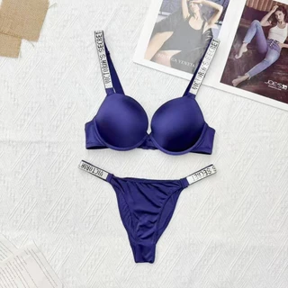 สไตล์ใหม่ 2 ชิ้นชุดสายคล้องไหล่ Rhinestone 3/4 ถ้วยชุดชั้นใน Push-Up Bra + ชุดกางเกงบิกินี่, อัพเกรดใหม่ Lucky สีม่วง SWLX