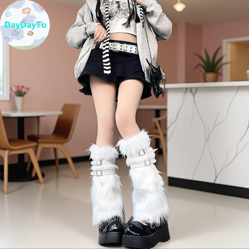 DayDayTo บูตขนปลอมสำหรับผู้หญิง สีชมพูกับฟ้า ออกแบบตามเทรนด์สไตล์ Y2K เหมาะสมกับฤดูหนาว