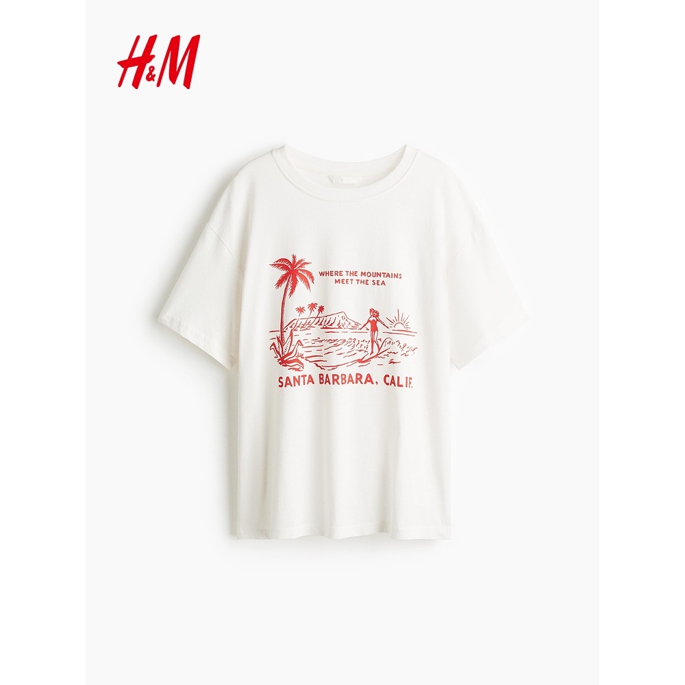เสื้อยืดผู้หญิง H&M ทรงหลวม สบายๆ สำหรับฤดูใบไม้ผลิ แขนสั้น ราคา ถูกที่สุด ดีลบีเคเค แกลเลอรีภาพที่ 5