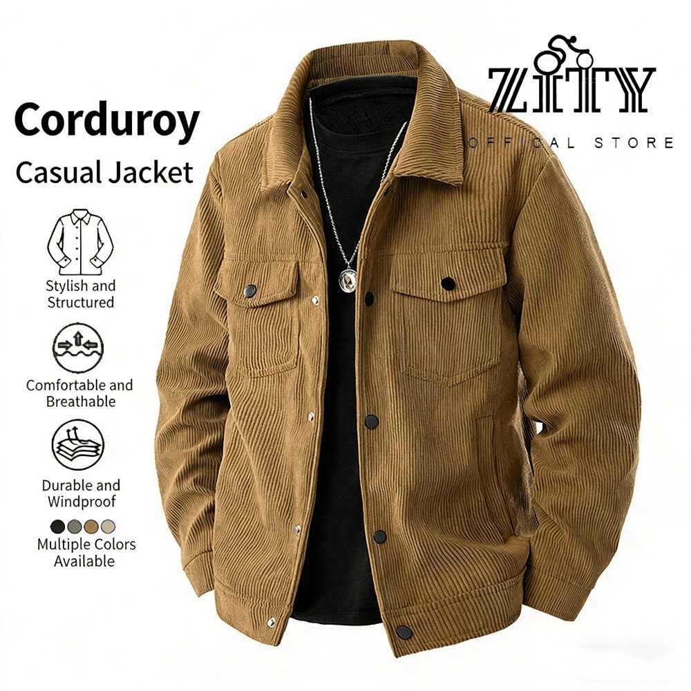 ZITY เสื้อแจ็คเก็ตหลากสีสำหรับผู้ชาย ทำจากผ้าลูกฟูก เหมาะสำหรับการทำงานและการสวมใส่ในวันทำงาน
