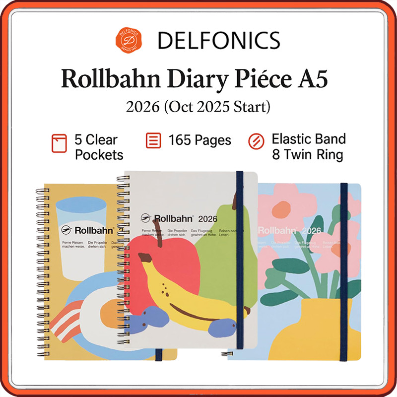 DELFONICS Rollbahn Diary Pièce A5 2026 Monthly Planner (Oct 2025 Start) – 165 Pages, 5 Pockets, Elas
