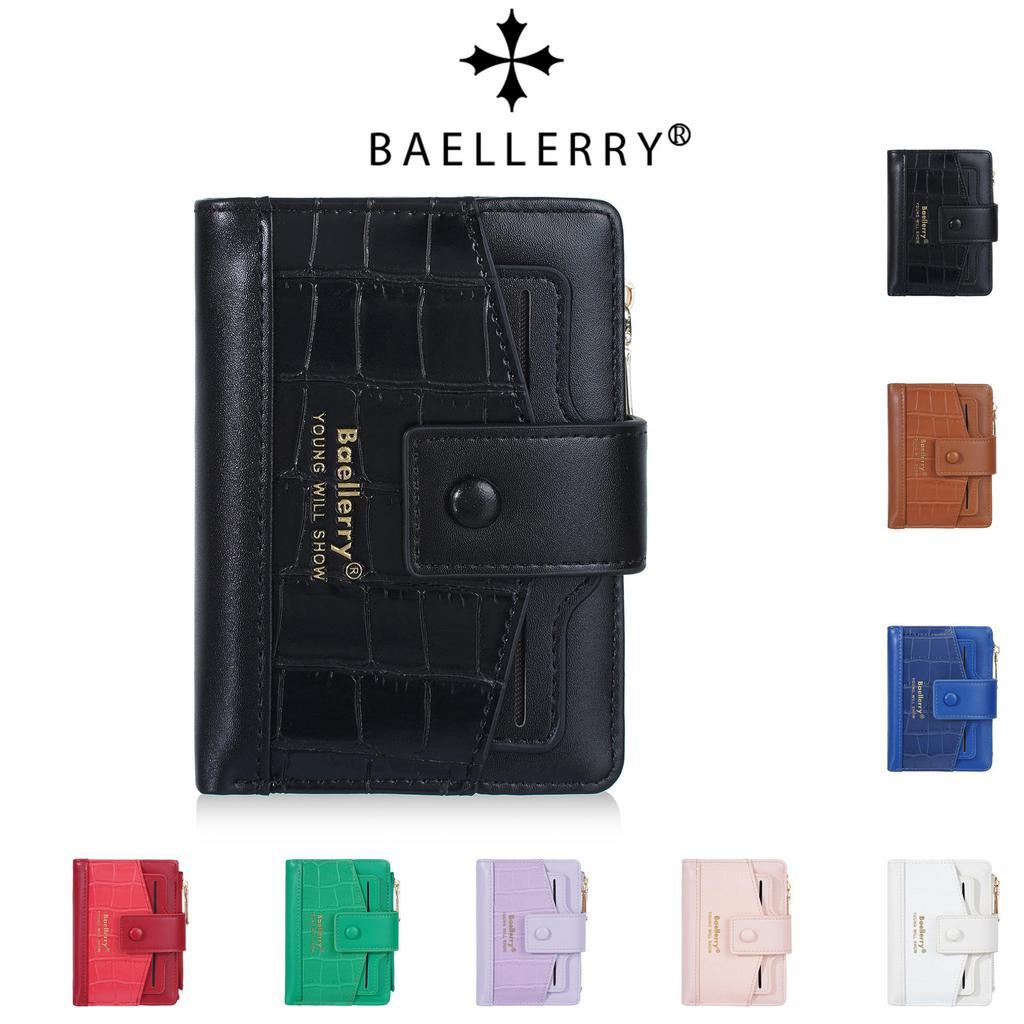 Baellerry's กระเป๋าสตางค์ใบสั้น กระเป๋าใส่เหรียญ มีซิป หลายช่อง เรียบง่าย สําหรับผู้หญิง