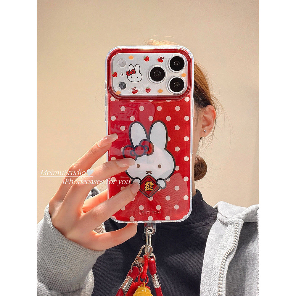 Ins Red Polka Dot Miffy Rabbit Samsung s25fe เคสโทรศัพท์ s25 s23ultra Bracket s21+/ s24/a55/a15 Creative Shock-proof a16/a56/a33 Hard Case a05s/a34 รวมทุกอย่าง a53