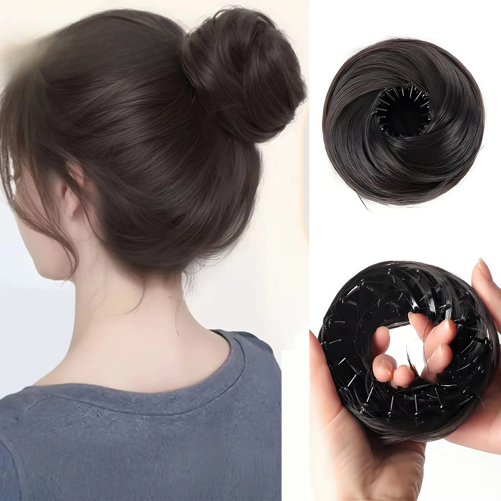 คลิปสังเคราะห์ในยุ่งผม Bun Extensions Mini Donut Updo Hairpieces สําหรับผู้หญิงสาวรังนกรูป Retractable Chignons
