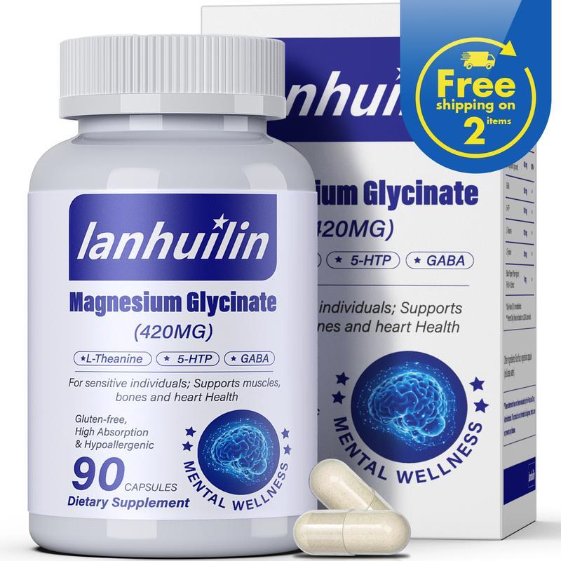 แคปซูลแมกนีเซียมไกลซิเนตพร้อม GABA, 5-HTP, L-Theanine, L-Tyrosine & Black Pepper, มังสวิรัติ & Glute