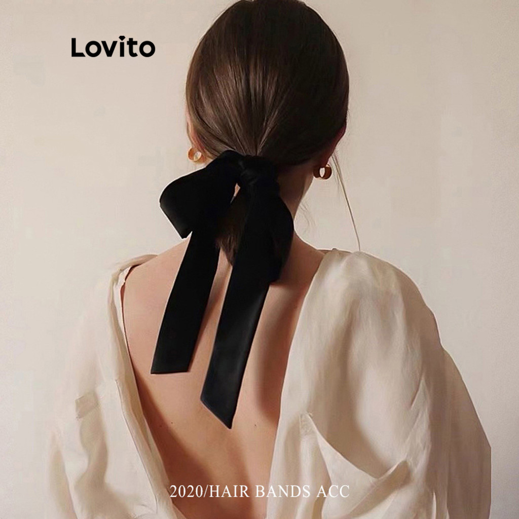 Lovito ربطة شعر قماش كورية أنيقة — أسود — صورة 3
