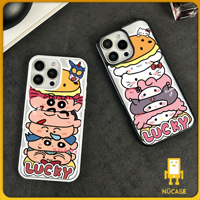 เคสโทรศัพท์ สำหรับ iPhone 11 13 16 ProMax 17 Case iPhone 13 14 15 ProMax 12 13 ProMaxเครยอนชินจังวางซ้อนกันอย่างมีความสุ