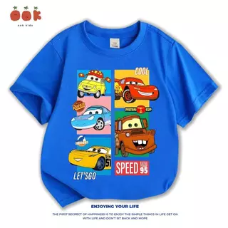[COD] เสื้อยืดเด็ก Lightning McQueen ลายรถแข่งสุดเท่ นุ่มใส่สบาย เสื้อคอกลมแขนสั้น unisex tee+New เสื้อผ้าเด็ก เสื้อยืด