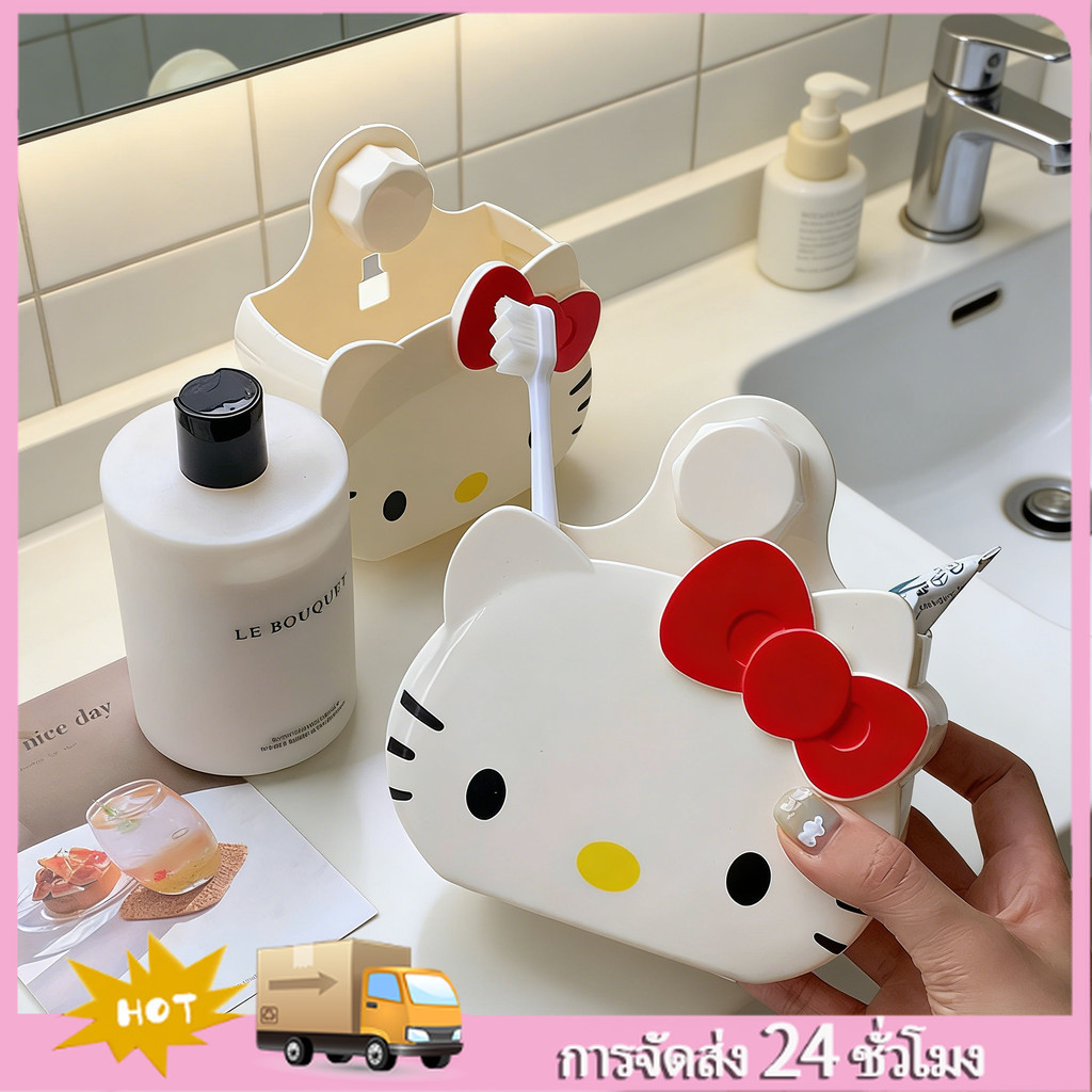 การ์ตูนแมวกล่องเก็บติดผนังผู้ถือแปรงสีฟันอุปกรณ์บ้าน