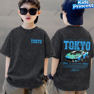COD เสื้อเด็กผู้ชาย Oversize ลายรถสปอร์ต Tokyo เสื้อยืดแขนสั้น สีดำ วินเทจ สตรีทแฟชั่นเด็ก พร้อมส่ง 2026