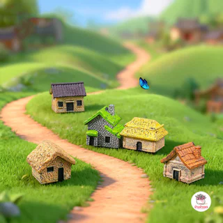 หมู่บ้านชนบท [ เซต 6 ชิ้น ] ตุ๊กตาจิ๋ว โมเดลจิ๋ว แต่งสวน ตุ๊กตาแต่งสวนจิ๋ว ตุ๊กตาจัดสวนถาด