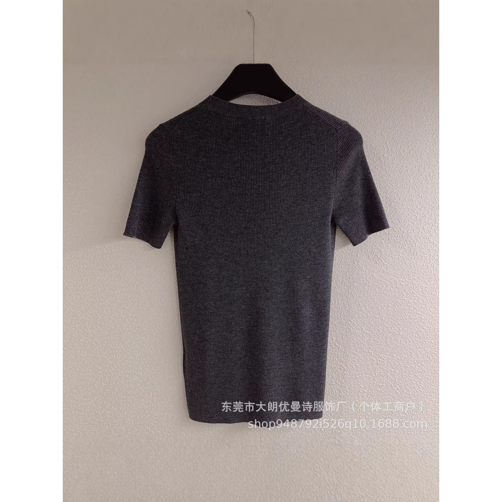 UMG1 PRAD* Summer logo letters logo Embroidered casual short-sleeve slim-fit knit shirt T Women's T-