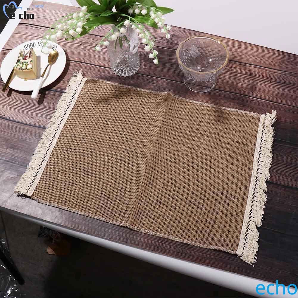 PIVOT แผ่นรองโต๊ะสไตล์ญี่ปุ่นเรียบง่ายอุปกรณ์ปาร์ตี้ในครัวเรือน Fringed Natural Table Decor