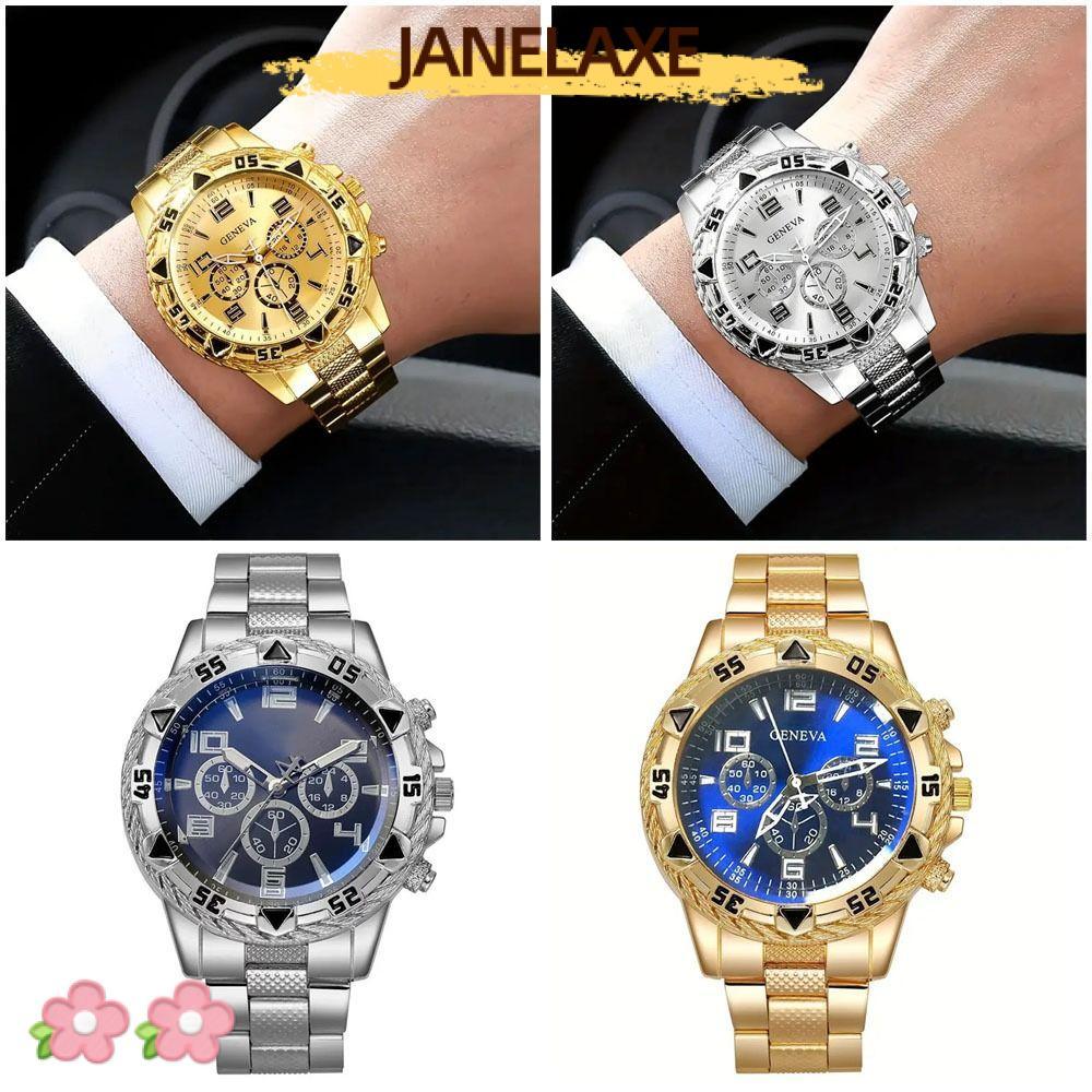 JANELAXE932JN นาฬิกาข้อมือผู้ชาย, Casual Luxury นาฬิกาควอตซ์,แฟชั่นสแตนเลสสตีลนาฬิกาธุรกิจหน้าปัดขนาดใหญ่