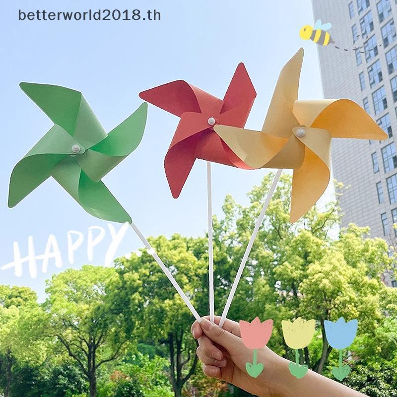 [bet] DIY แฮนด์เมดกลางแจ้ง 10 ชิ้น ﻿Decorativeal Pinwheel สีสัน 4 ใบกระดาษ Windmill สําหรับ Yard และ