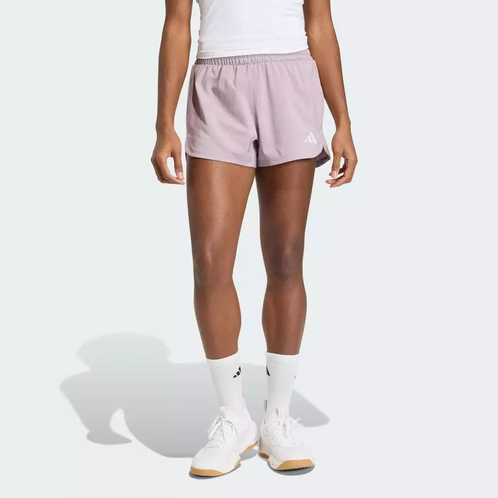 adidas Gym & Training กางเกงขาสั้นเอวสูงผ้าทอ Pacer Workout ผู้หญิง สีม่วง KD7329