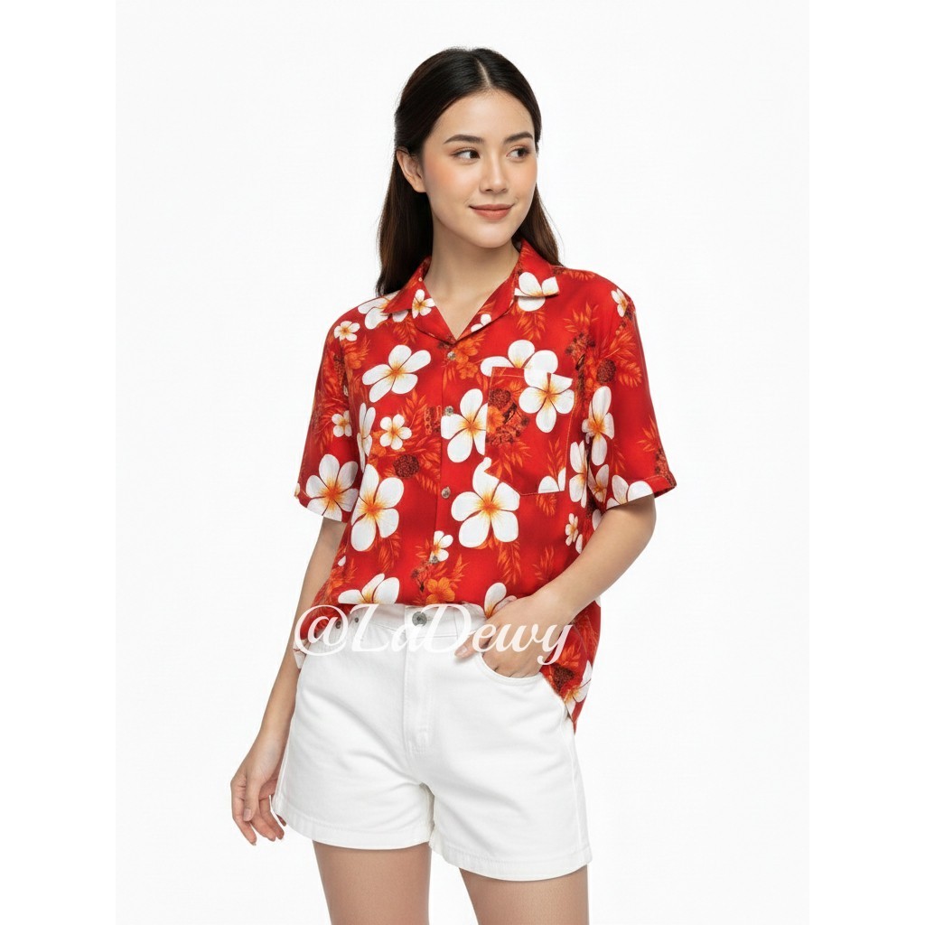 5สี 7ไซส์ เสื้อลายดอก เสื้อสงกรานต์ สีสันสดใส เสื้อเชิ้ตฮาวาย Hawaiian Shirt HW303 รูปที่ 3