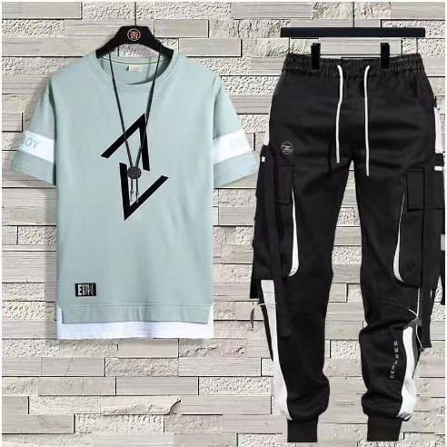 Men's sportswear set 短袖t男士薄款休闲潮流款长裤运动套装男装一套宽松半袖体恤 新款 现 RxzeICir7F0221