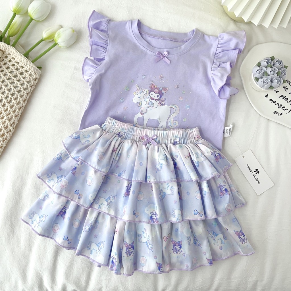 (3-8Yrs) Enchanted Set Girls Sparkle & Play Unicorn Tiered Skirt-Pants & Top ชุดฤดูร้อน 2 ชิ้น