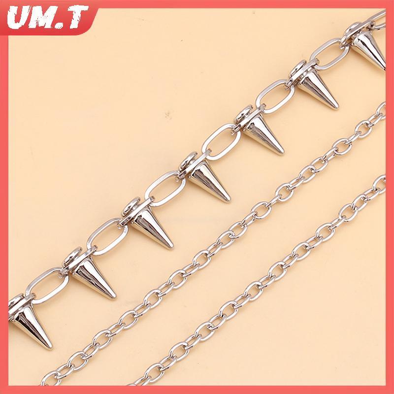 UM.T Punk Nelace, Multilayer Rivet Belt Bule, Mens Fashion Metal Bottom Belt Chain null