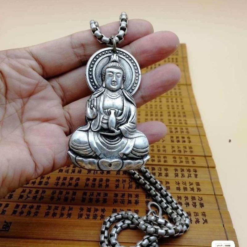 Old Silver Guanyin จี้เงินโบราณ Plus สร้อยคอเงินฝังที่กําหนดเองหรูหรา Old Silversmith 2.25 tb