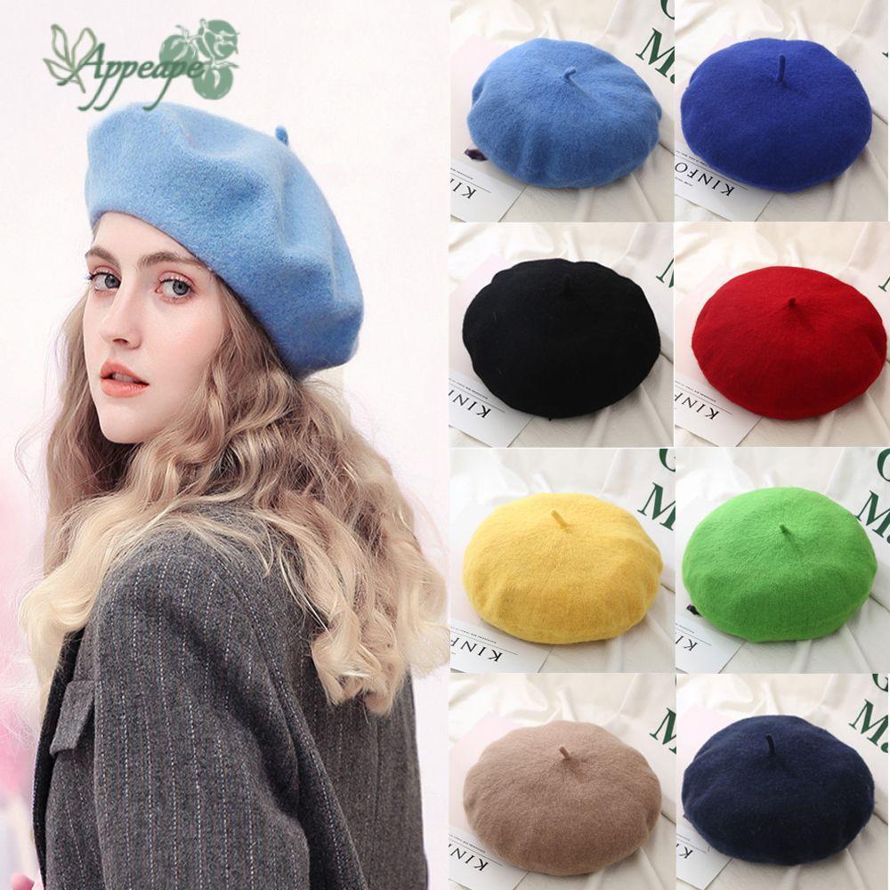 หมวกเบเร่ต์ทรงแบ๊กกี้สีทึบสำหรับฤดูใบไม้ร่วง เหมาะสำหรับหญิงสาว