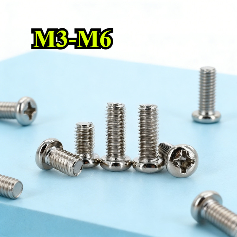 【ZQ-R1】สกรู น็อต JP น็อต สกรู หัวกลม หัวแพน แฉก P+ชุบนิกเกิล เกลียวมิล หยาบ  M3/M3.5/M4/M5/M6