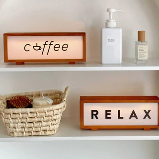 โคมไฟไม้ LED แบบแบตเตอรี่ ป้ายกาแฟกรอบไฟ ใช้เป็นไฟกลางคืน ตกแต่งบ้าน ร้านกาแฟ บาร์ ครัว