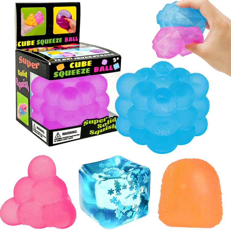 Schylling Needoh Nice Cube Super Solid Squish Geometric Solid Maltose Squishy พร้อมของเล่นบีบอัด Frosted