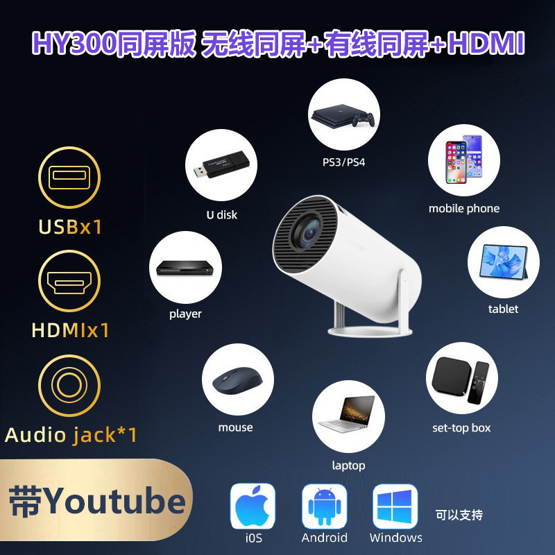 โปรเจคเตอร์ขายดี HY300/HY300PRO/HY320 MINI/ultra โปรเจคเตอร์หน้าจอเดียวกัน
