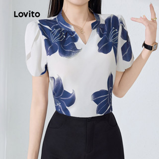 Lovito เสื้อชีฟองแบบลายระบายน่ารักสำหรับฤดูใบไม้ผลิ/ฤดูร้อนผ…