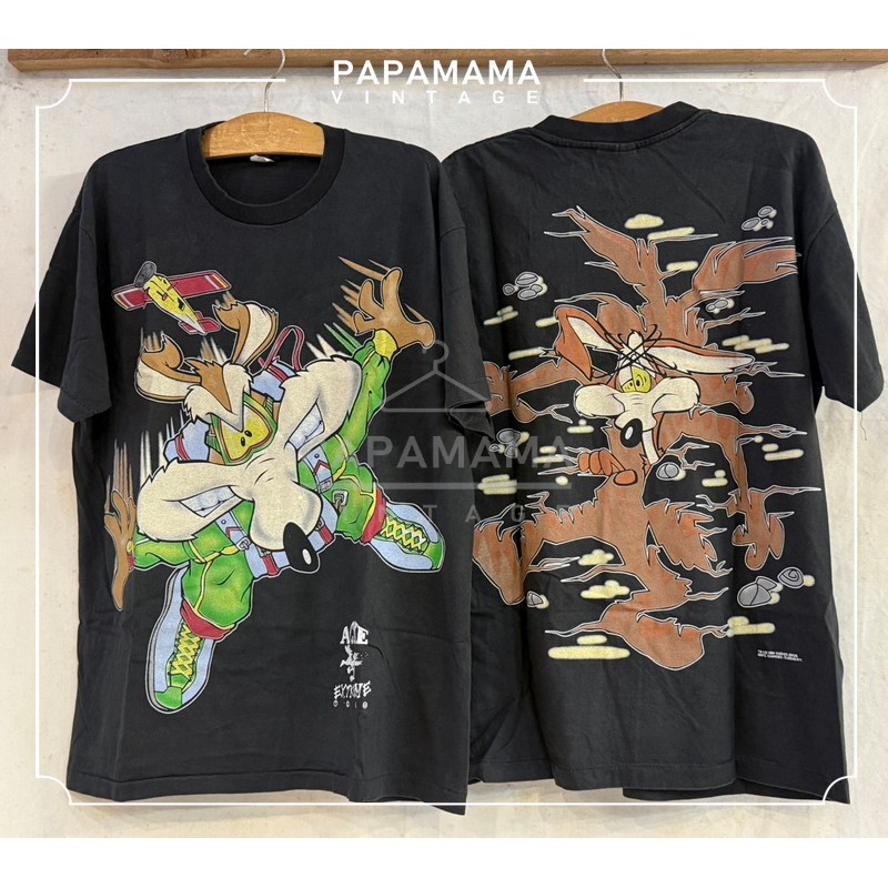 ลูนี่ตูนส์ Skydiving Coyote Bio Washed เสื้อวินเทจ เสื้อการ์ตูน papamama vintage shirt