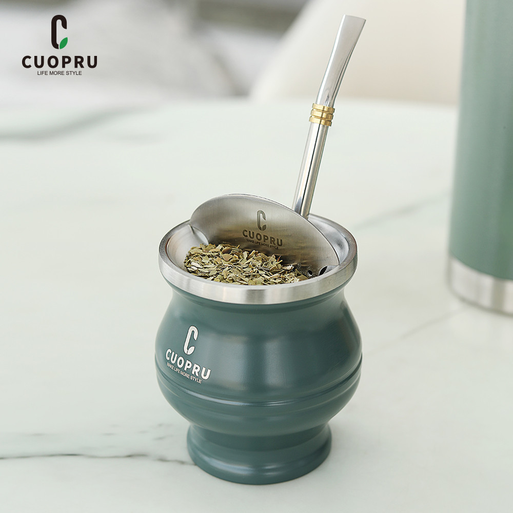 Yerba Mate Gourd Set Includes Double Walled Stainless Steel Tea Cup One Bombilla Mate ，’Cleaning Bru