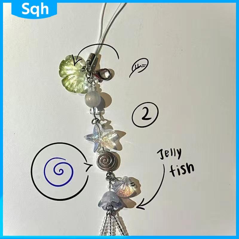 Bri Ocean Style Seashell Jelly Fish Pendant Key Strap Lanyard พวงกุญแจผู้หญิง Keycord ywr