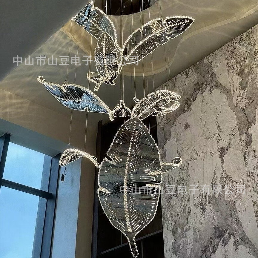 Hotel, coffee shop, restaurant chandelier, artistic floating glass feather chandelier, villa hollow 