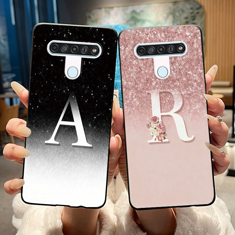 เคสโทรศัพท์สําหรับ LG Q61/K61 ซิลิโคนอ่อนนุ่มคริสตัลเพชรรูปแบบตัวอักษรสีดํากรณี LG Q61 K61 LMQ630N L