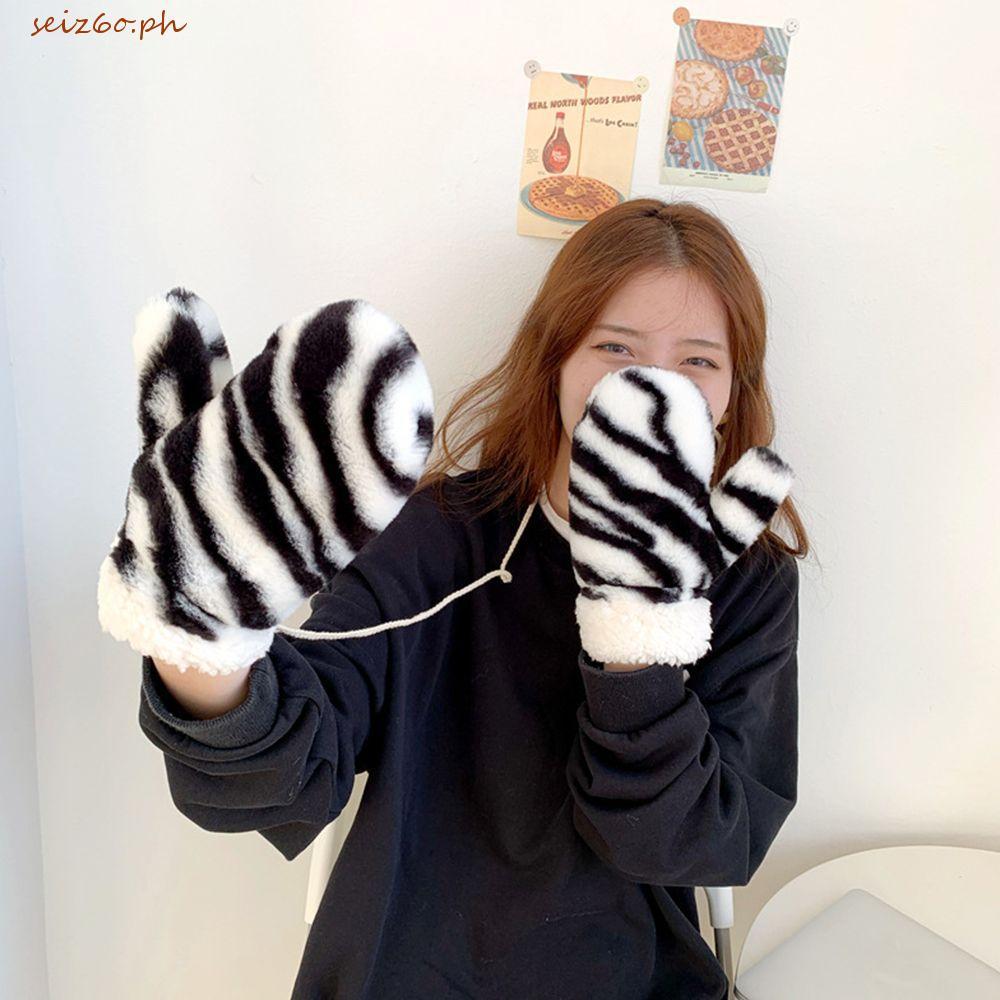 SEIZ6O ผู้หญิง Halter ถุงมือกีฬารูปแบบเสือดาวน่ารัก Plus กํามะหยี่ผู้ชายขับรถ Full Fingers ถุงมือ