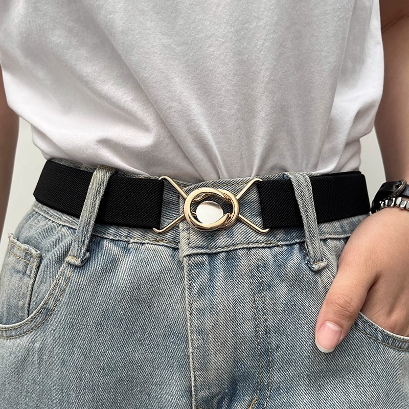 Lazy Pants Belt All-Match Stretch Elastic Jeans Belt Female Decorative ins Style Girdle No Punching