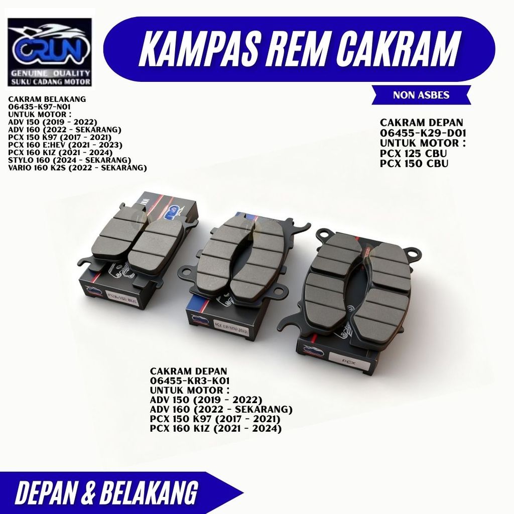 06455-KRE-N01 ผ้าดิสก์เบรกหน้าและหลัง Dispad PCX 125 150 CBU K97 K1Z ADV 150 160 STYLO