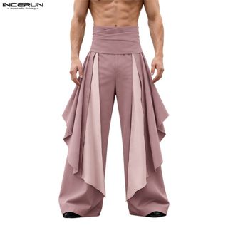 INCERUN กางเกงขาใหญ่สำหรับผู้ชาย ออกแบบสไตล์วินเทจ มีการตัดเ…