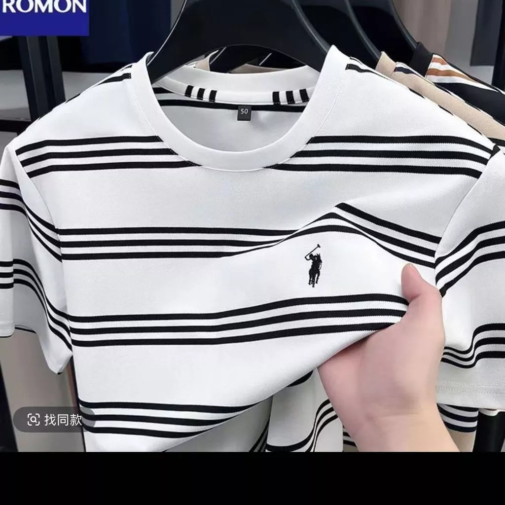 สไตล์อเมริกันลายสีจับคู่แขนสั้นเสื้อยืดผู้ชายฤดูร้อนสไตล์ใหม่หลวมรอบคอด้านบนขนาดใหญ่