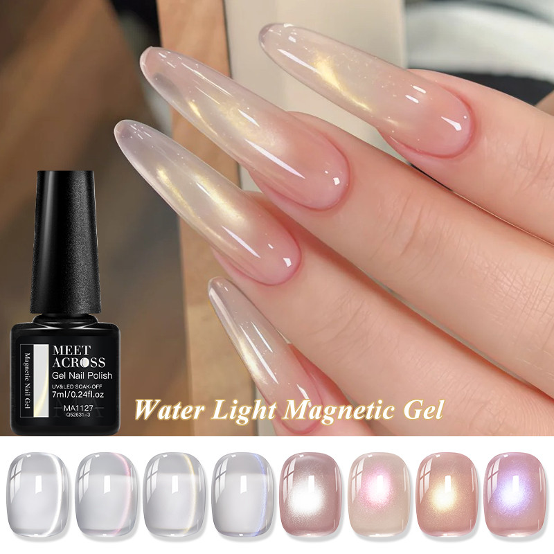 MEET ACROSS Water Light Magnetic Gel Glitter Cat Eye Gel ยาทาเล็บแช่ปิดเล็บเจลที่มีสีสันเล็บ 7ml