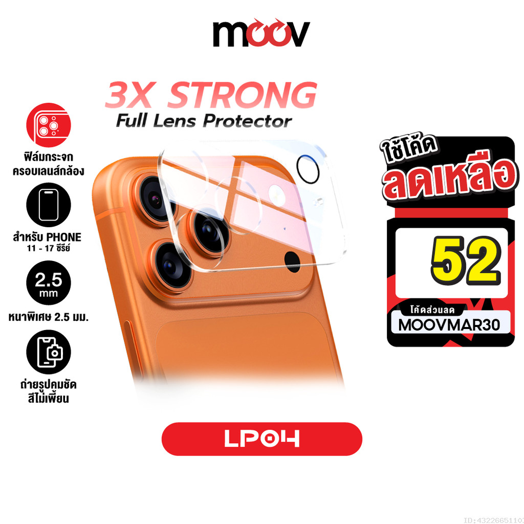 [52บ.โค้ดคุ้ม] Moov LP04 ฟิล์มกระจก เลนส์กล้อง สำหรับ iPhone 17 Pro Max Air 16 Pro 15 Plus 14 13 12 