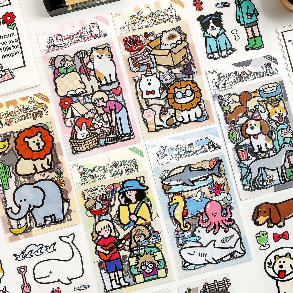 4 แผ่นสติกเกอร์การ์ตูนสําหรับ Scrapbooking สติกเกอร์สําหรับ Scrapbooking Art Journal Bullet Journal อุปกรณ์เสริม