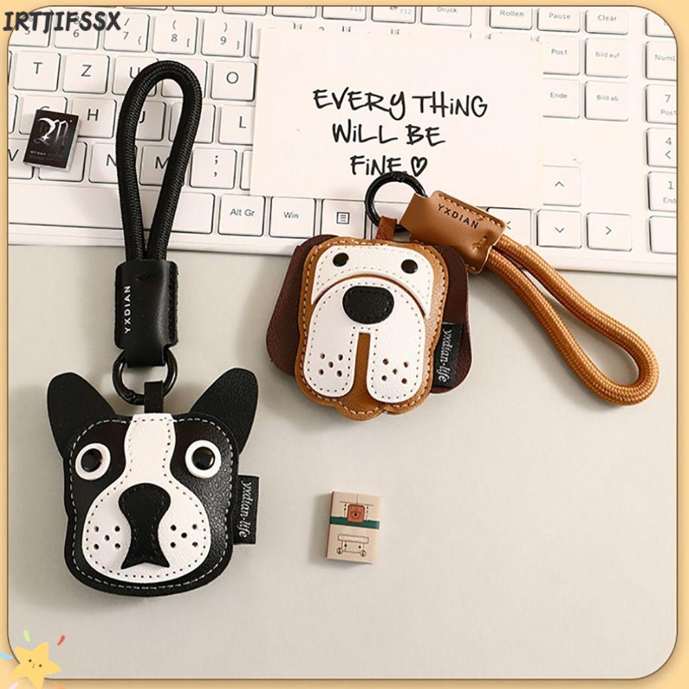 IRTJIFSSX Bag Charm, การ์ตูน Black Puppy พวงกุญแจรถ, หนังสีน้ําตาลโลหะผสมจี้ขนาดเล็กของขวัญวันเกิด