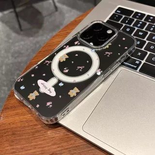 เคสโทรศัพท์แม่เหล็กรูปหมีน่ารัก ใช้ได้กับ iPhone 17/16/15/14 Pro Max/13 Pro/12/11 คุณภาพสูง ป้องกันการตกกระแทกได้ดี